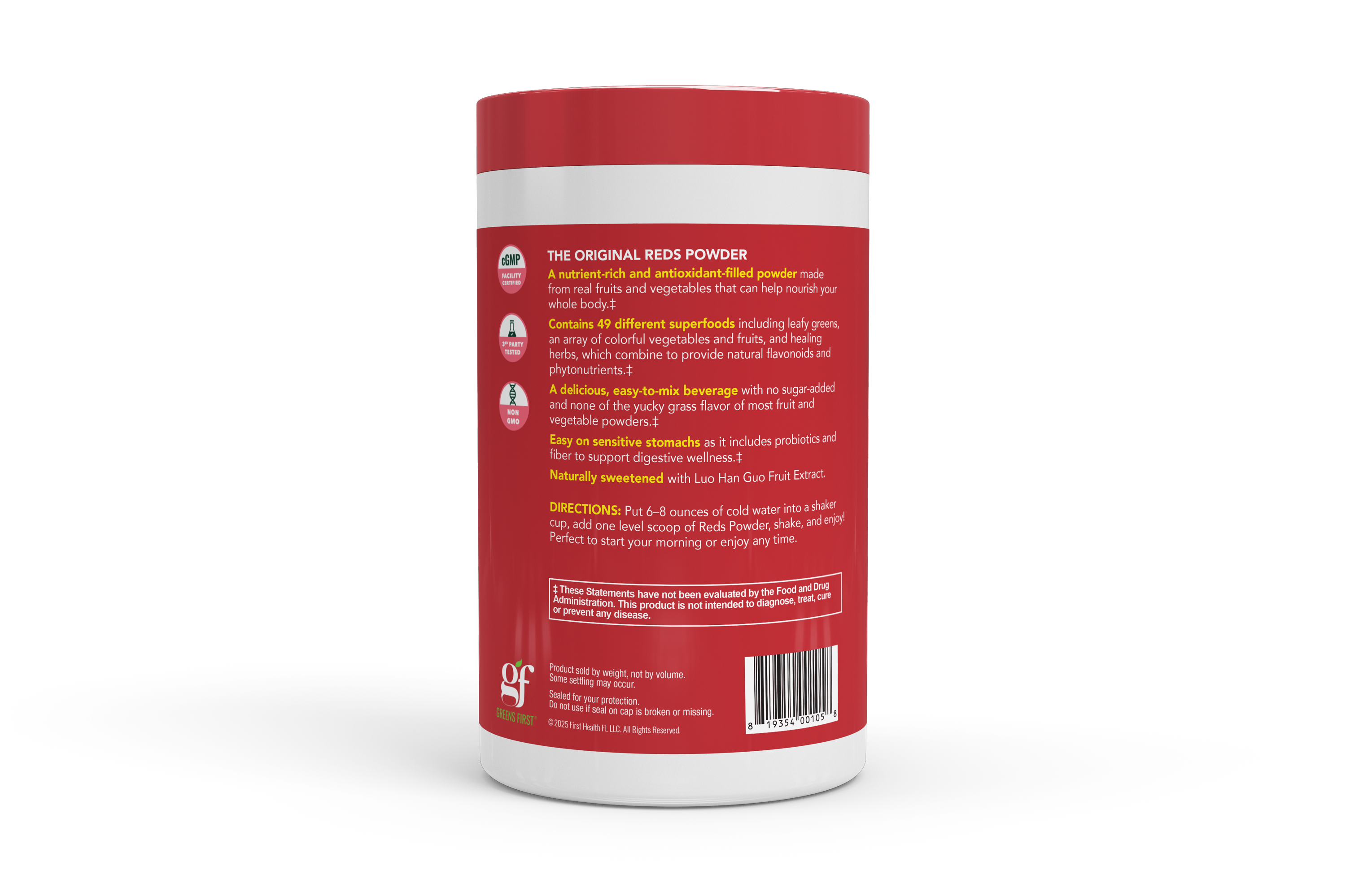 Red container with a white lid on a white background