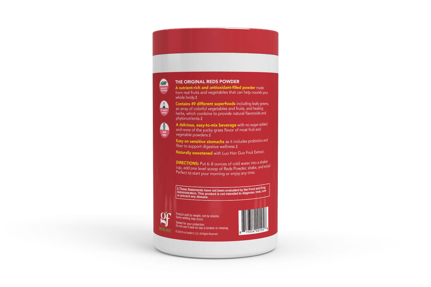 Red container with a white lid on a white background
