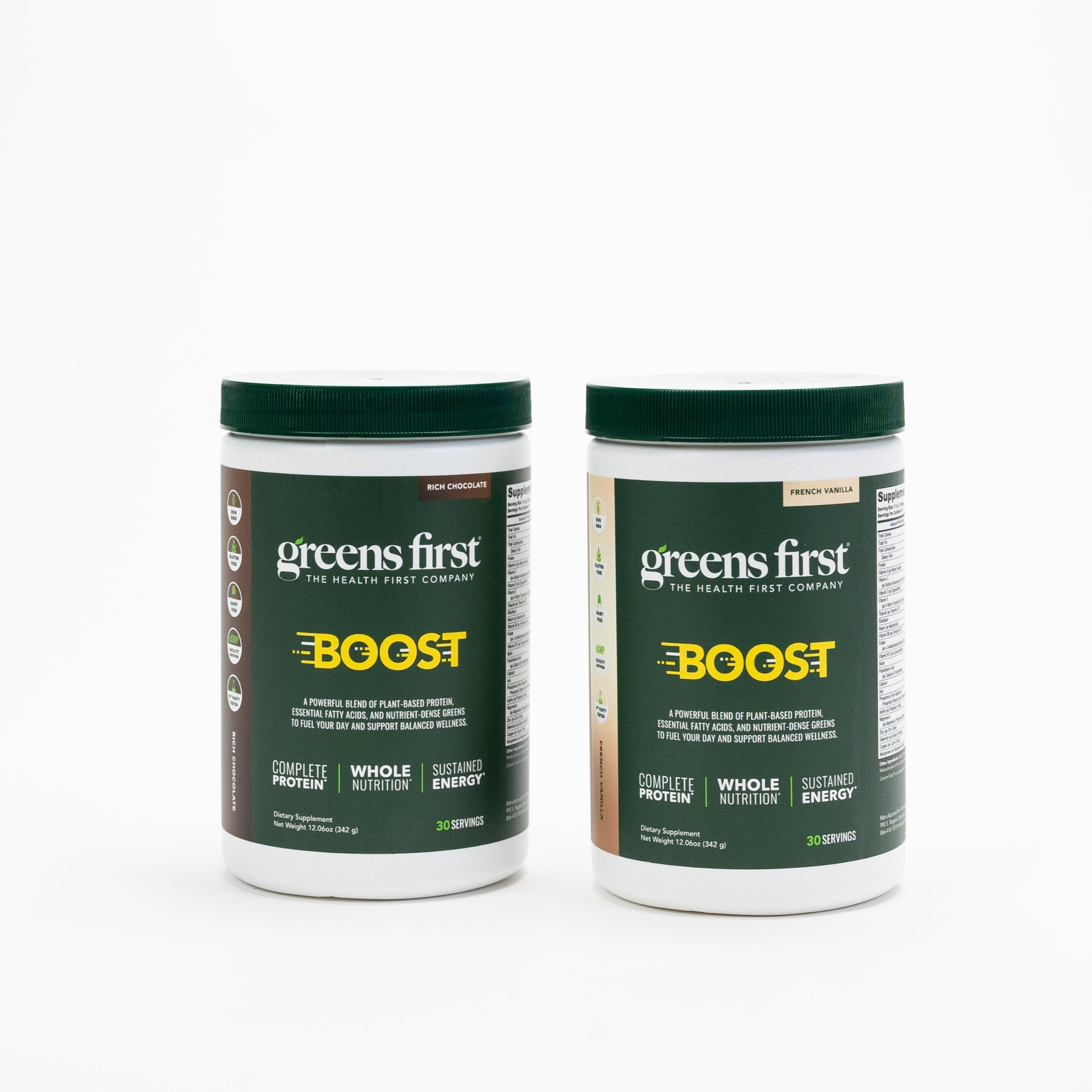 Greens First Boost French Vanilla Rich Chocolate Group