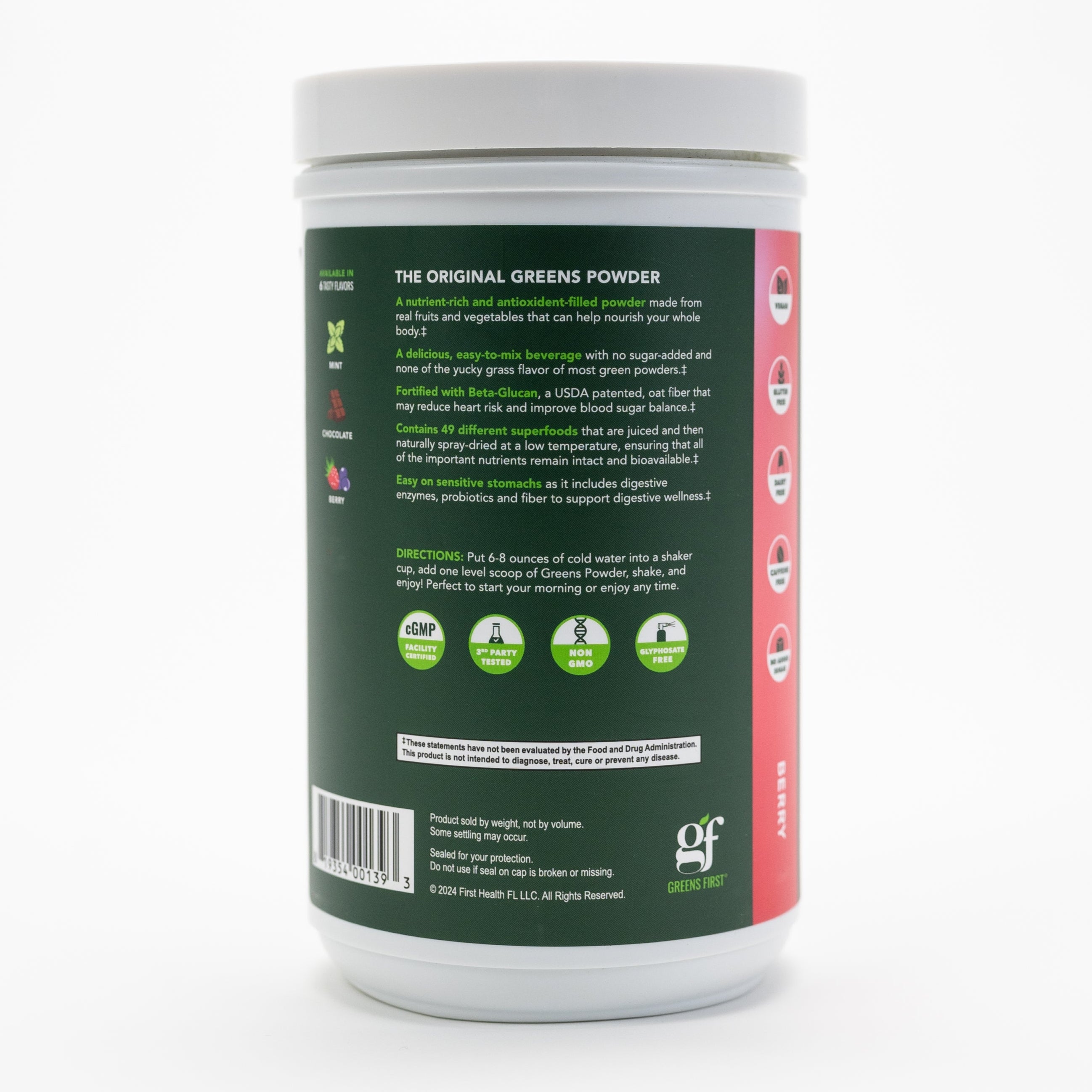 Greens First Powder Berry 60 Servings Back