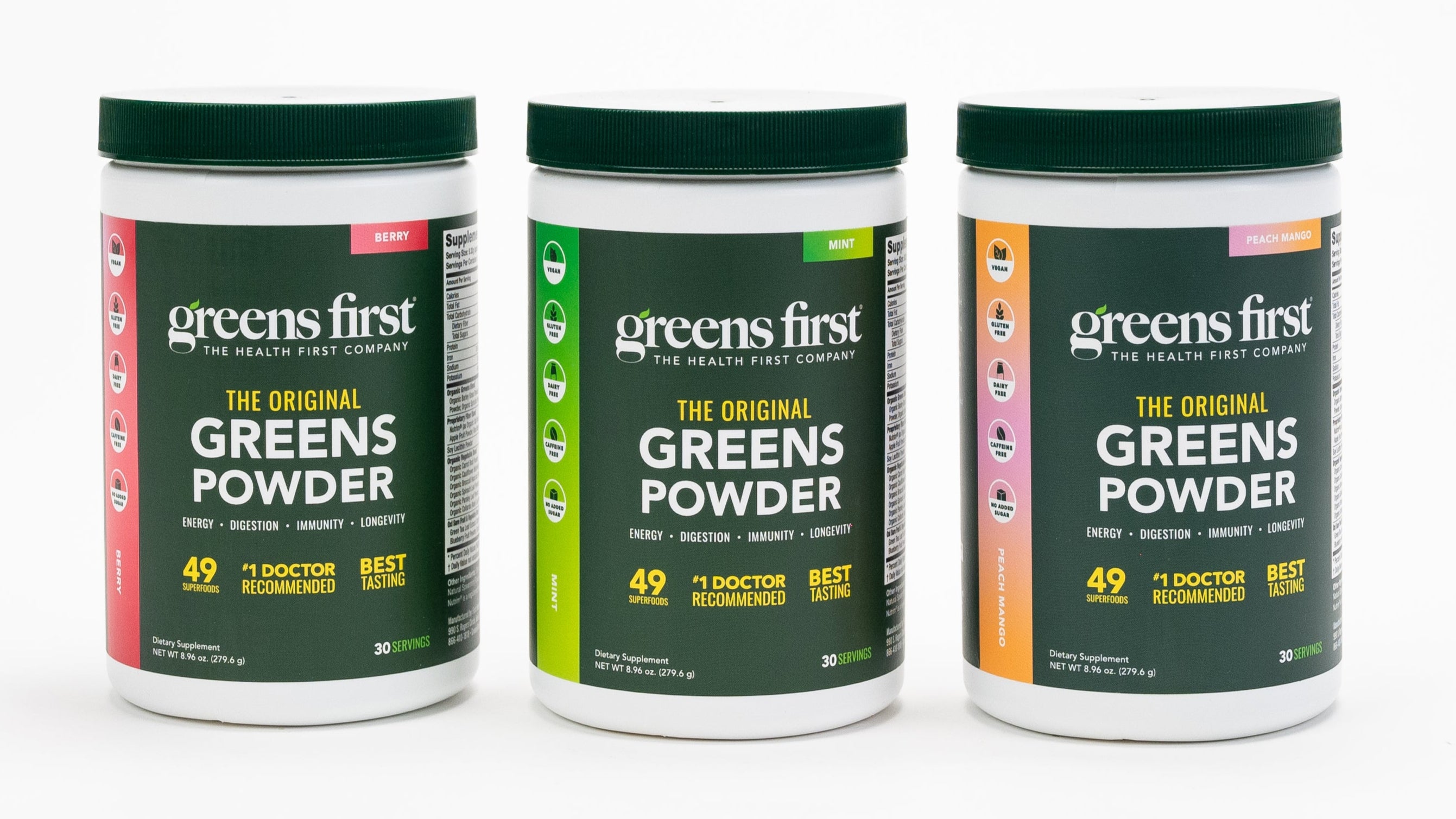Greens First Powder Berry Mint Peach Mango 30 Servings Group