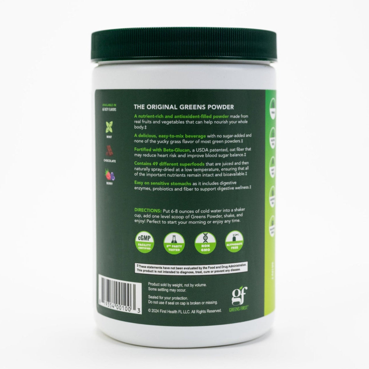 Greens First Powder Mint 30 Servings Back 6
