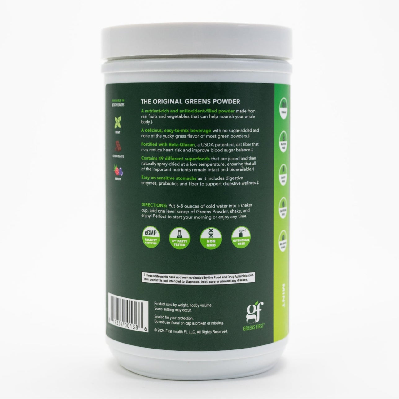 Greens First Powder Mint 60 Servings Back 16