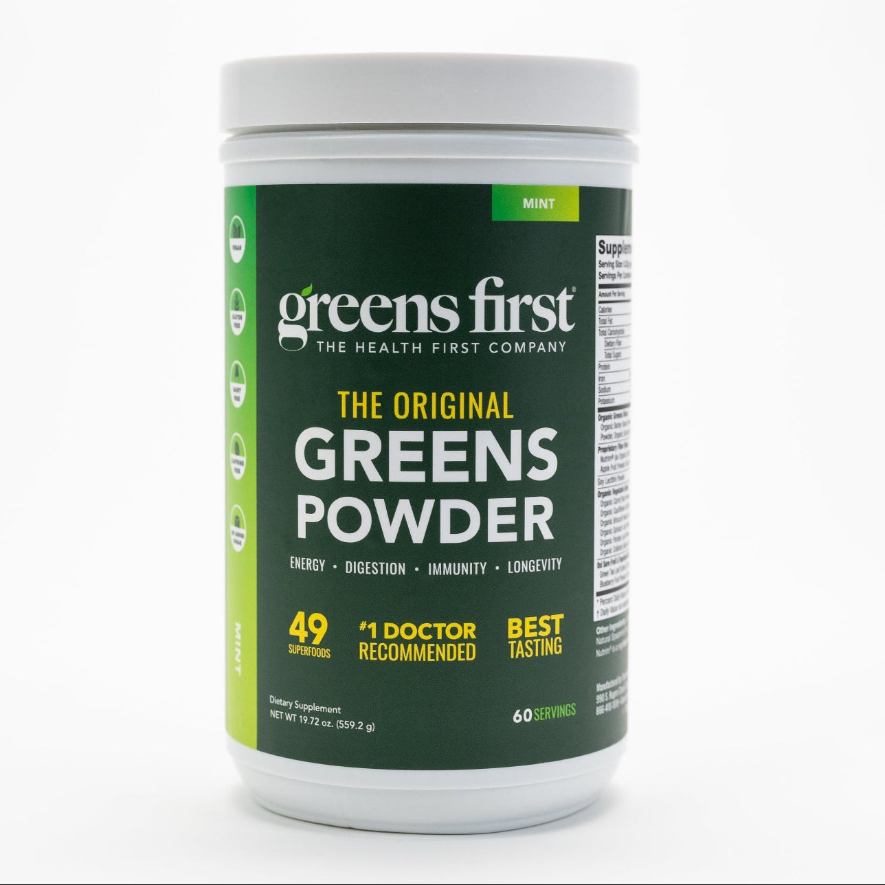 Greens First Powder Mint 60 Servings Front 15