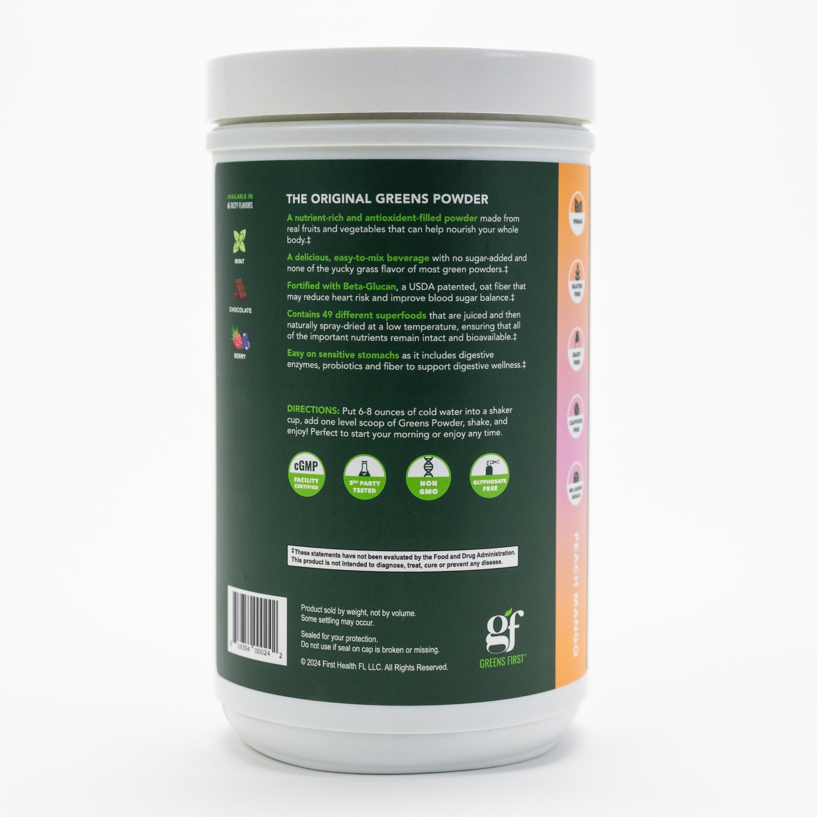 Greens First Powder Peach Mango 60 Servings Back
