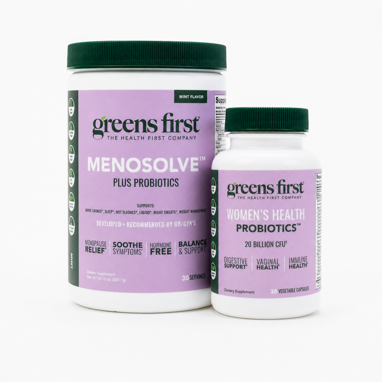 MenoSolve Greens Powder and Women's Health Probiotics bundle